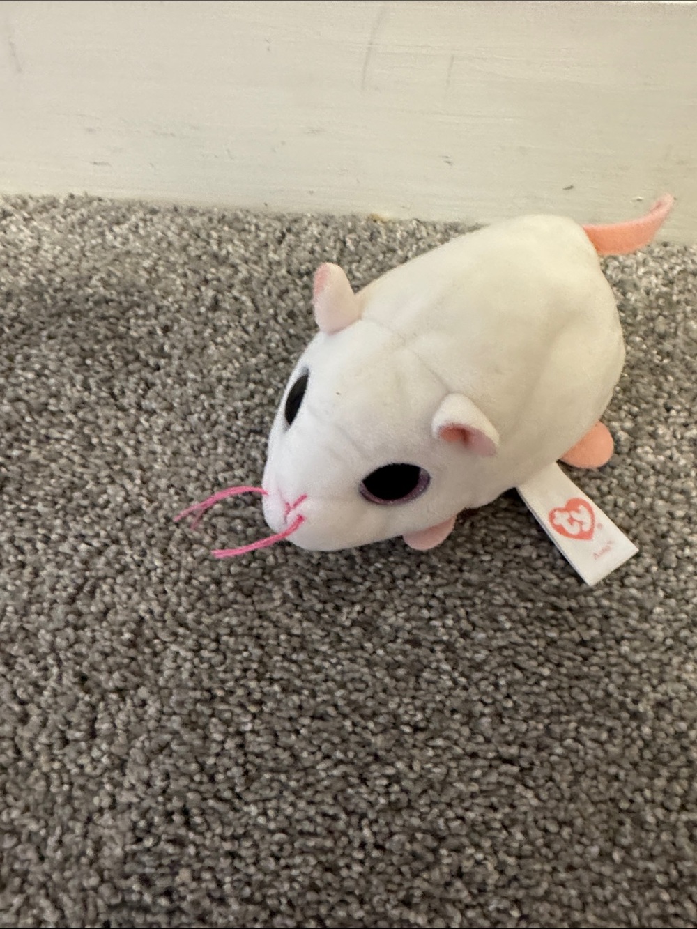 Ty White and Pink Mouse Plush Beanie